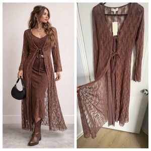 Brown Lace Two Piece Dress Set S Dark Boho Witchy Romance